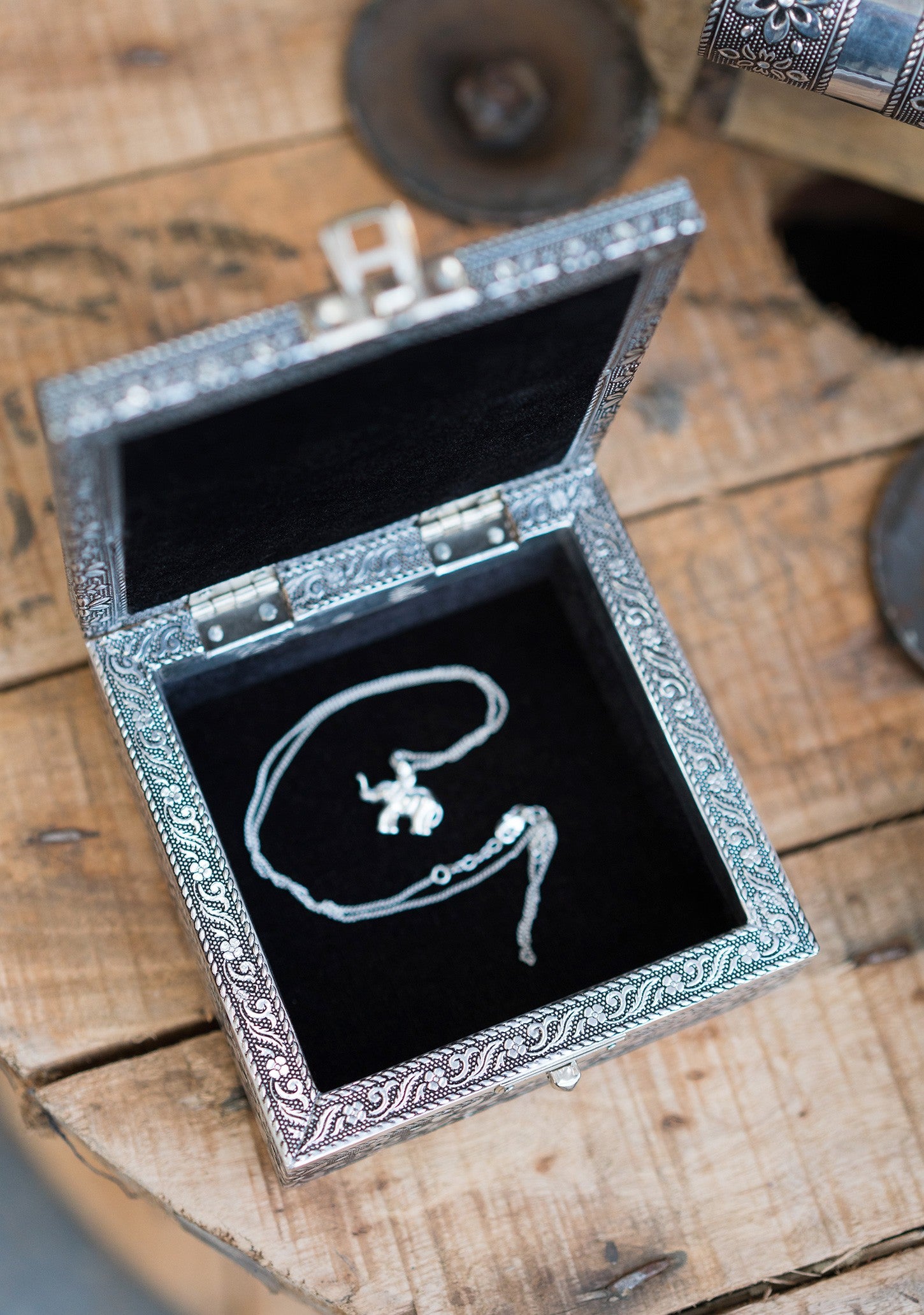 Silver Elephant Jewelry Box With Mirror