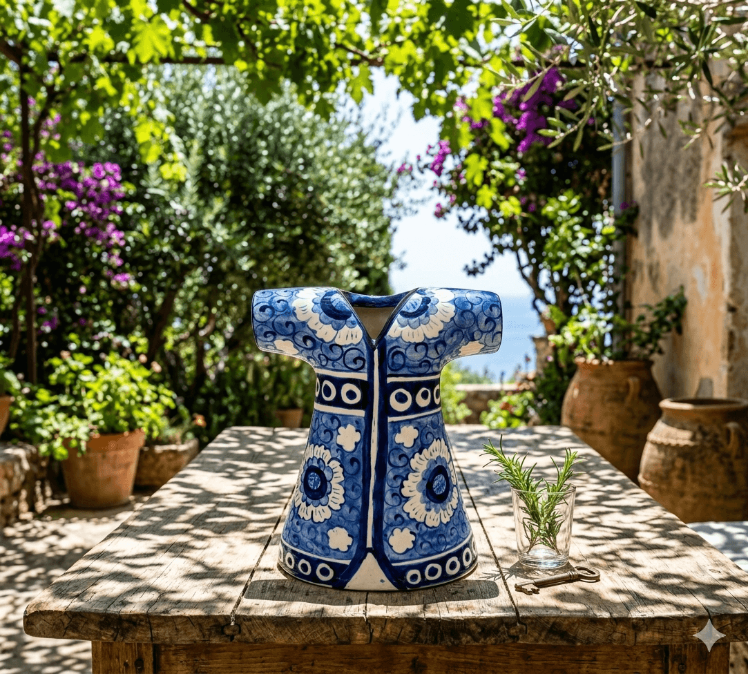 Blue White Ceramic Flower Vessel – 21cm Sculptural Vase