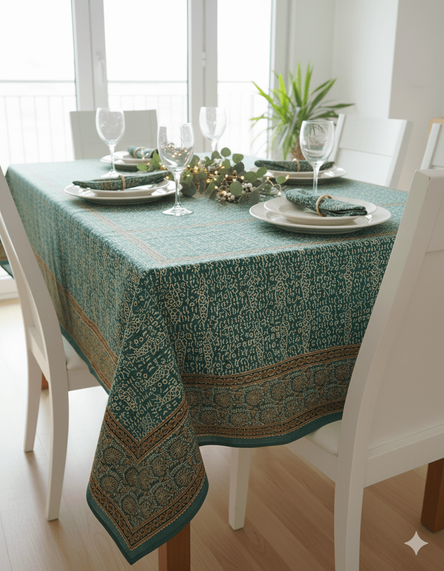 Gold Fish- Natural Dye Table Cloth With 8 Napkins Set