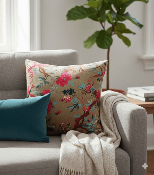 Grey Velvet Cushions Covers- Bird Of Paradise