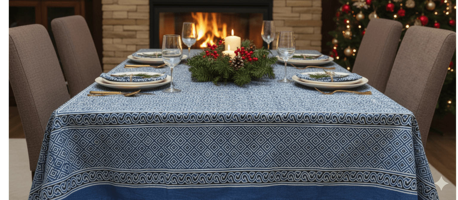 Indigo Dye Table Cloth With 8 Napkins