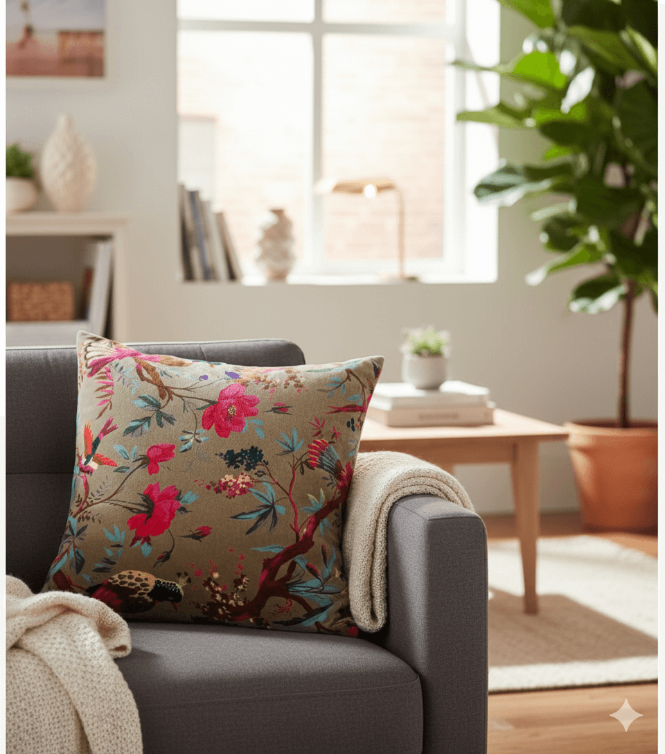 Grey Velvet Cushions Covers- Bird Of Paradise