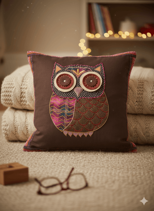 Handmade Tweed Applique Owl Cushion Cover - 45 x 45cm
