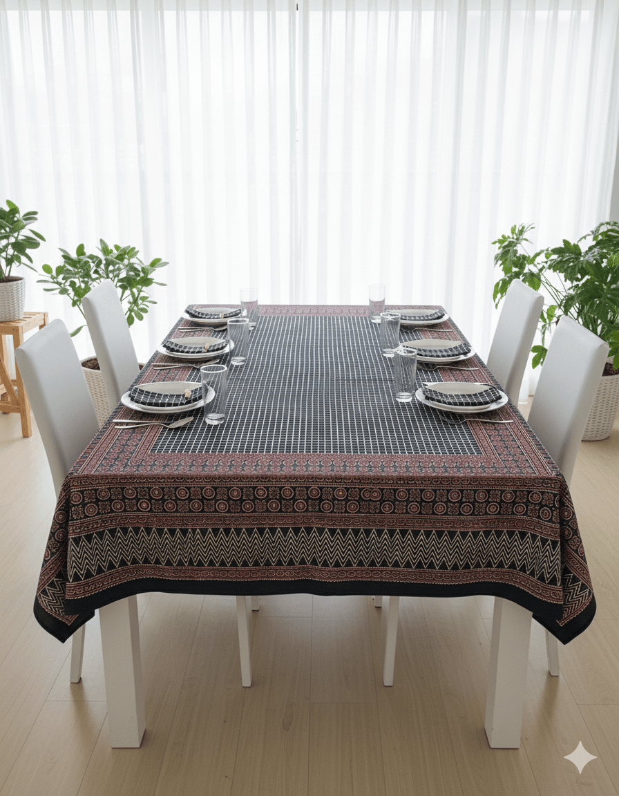 Chevron Natural Dye Table Cloth With 8 Napkins Set