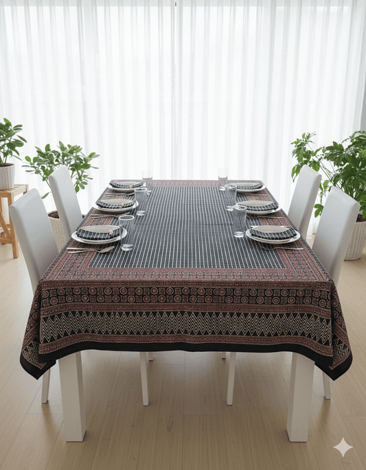 Chevron Natural Dye Table Cloth With 8 Napkins Set
