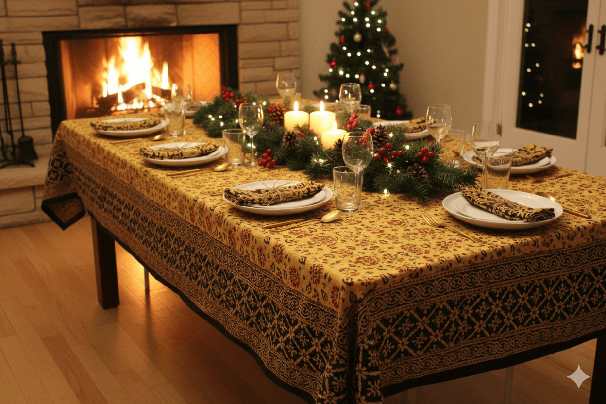 handmade large natural dye table cover for christmas festive decor