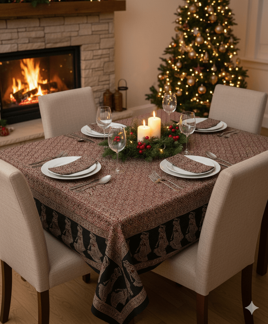 Dancing Girl- Natural Dye Table Cloth With 8 Napkins Set