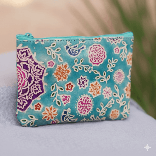 Floral Leather Purse With Zip & Side Pocket