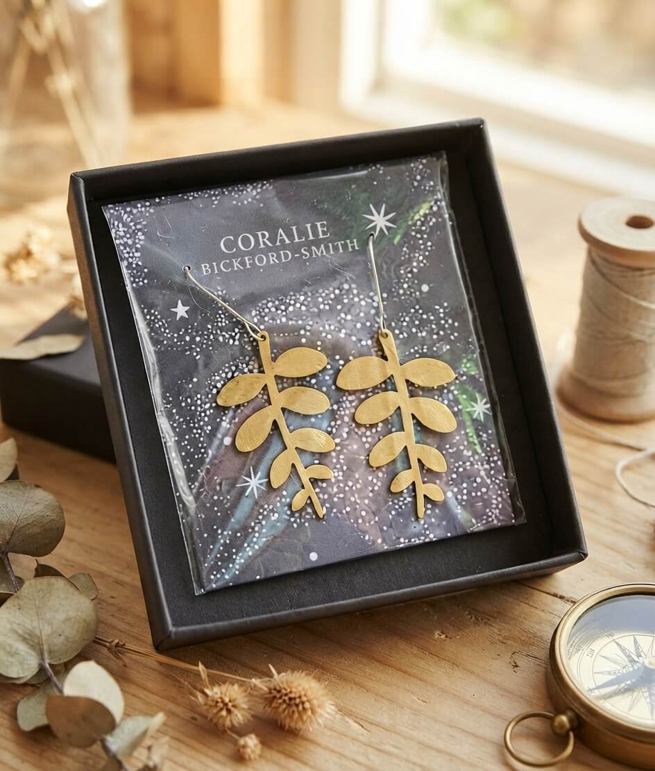 Fern Earrings- Hammered Brass