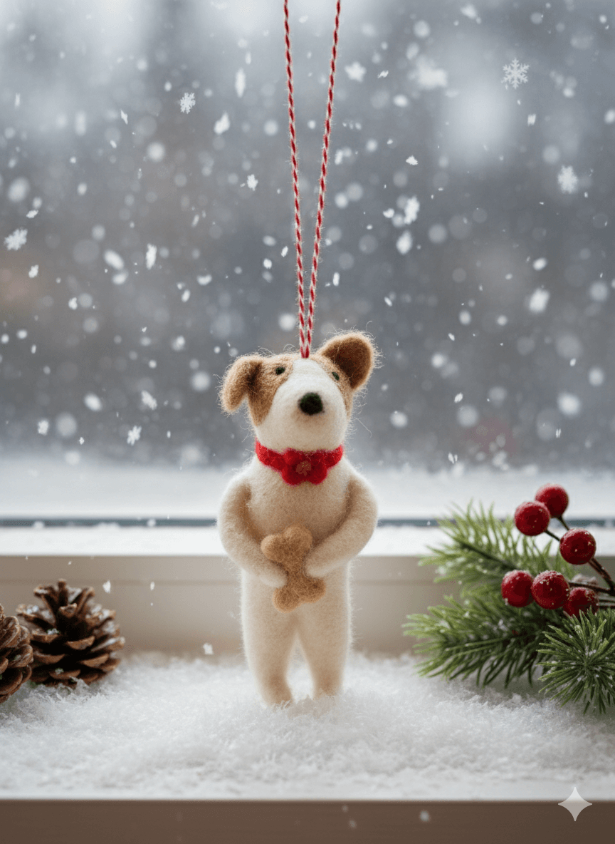 Felt Dog With Bone Ornament - Christmas Tree Decoration