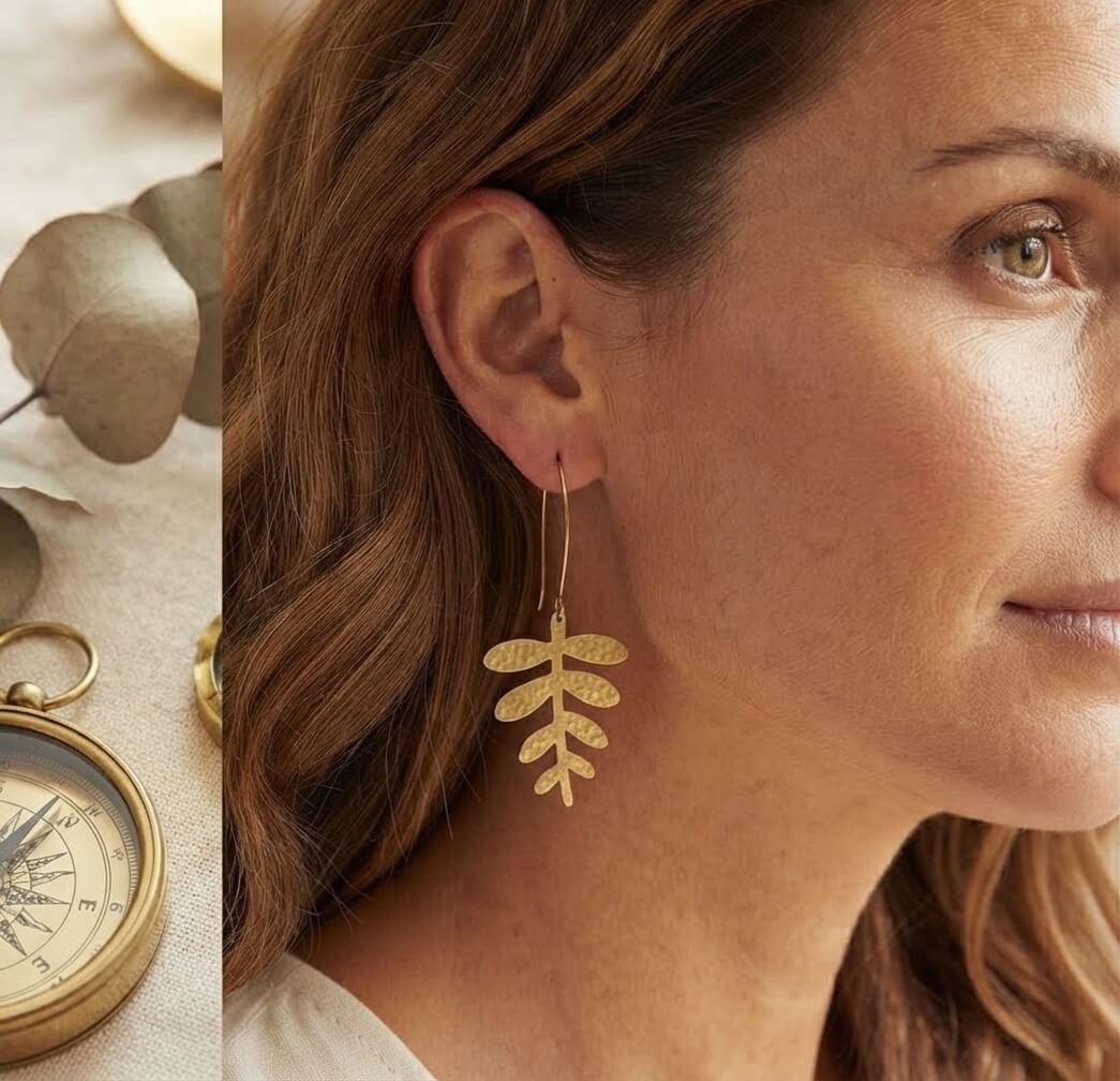 Fern Earrings- Hammered Brass