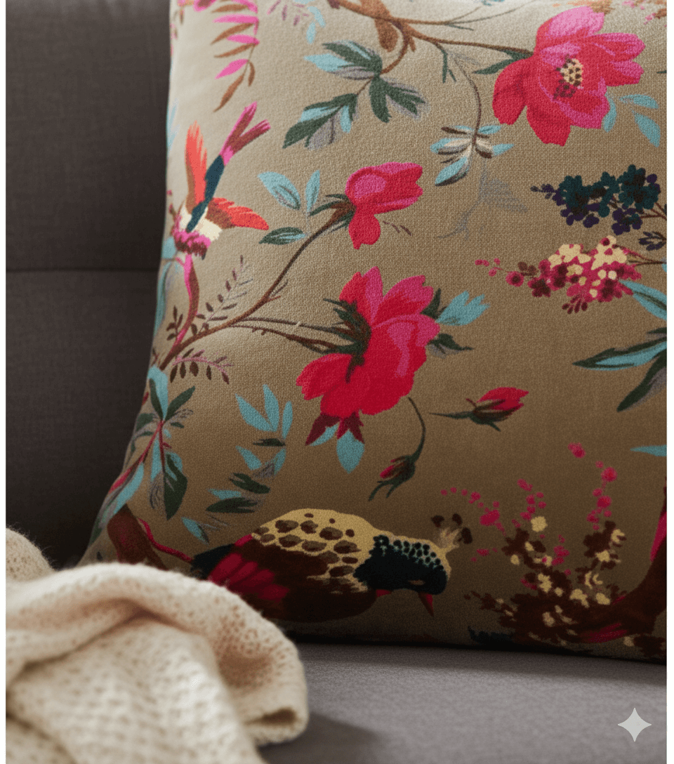 Grey Velvet Cushions Covers- Bird Of Paradise