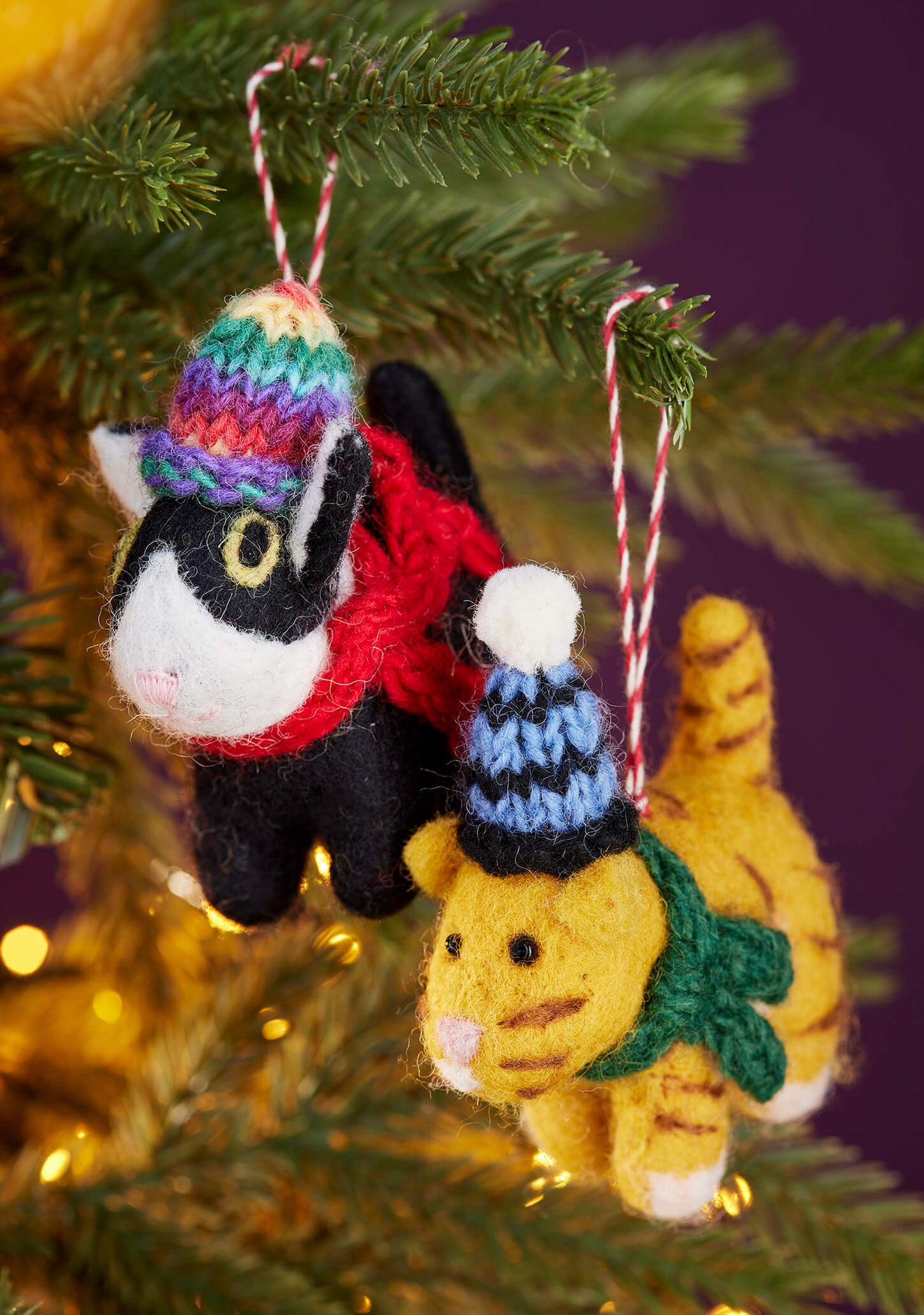 Felt Ginger & Black Cat Ornament - Christmas Tree Decoration