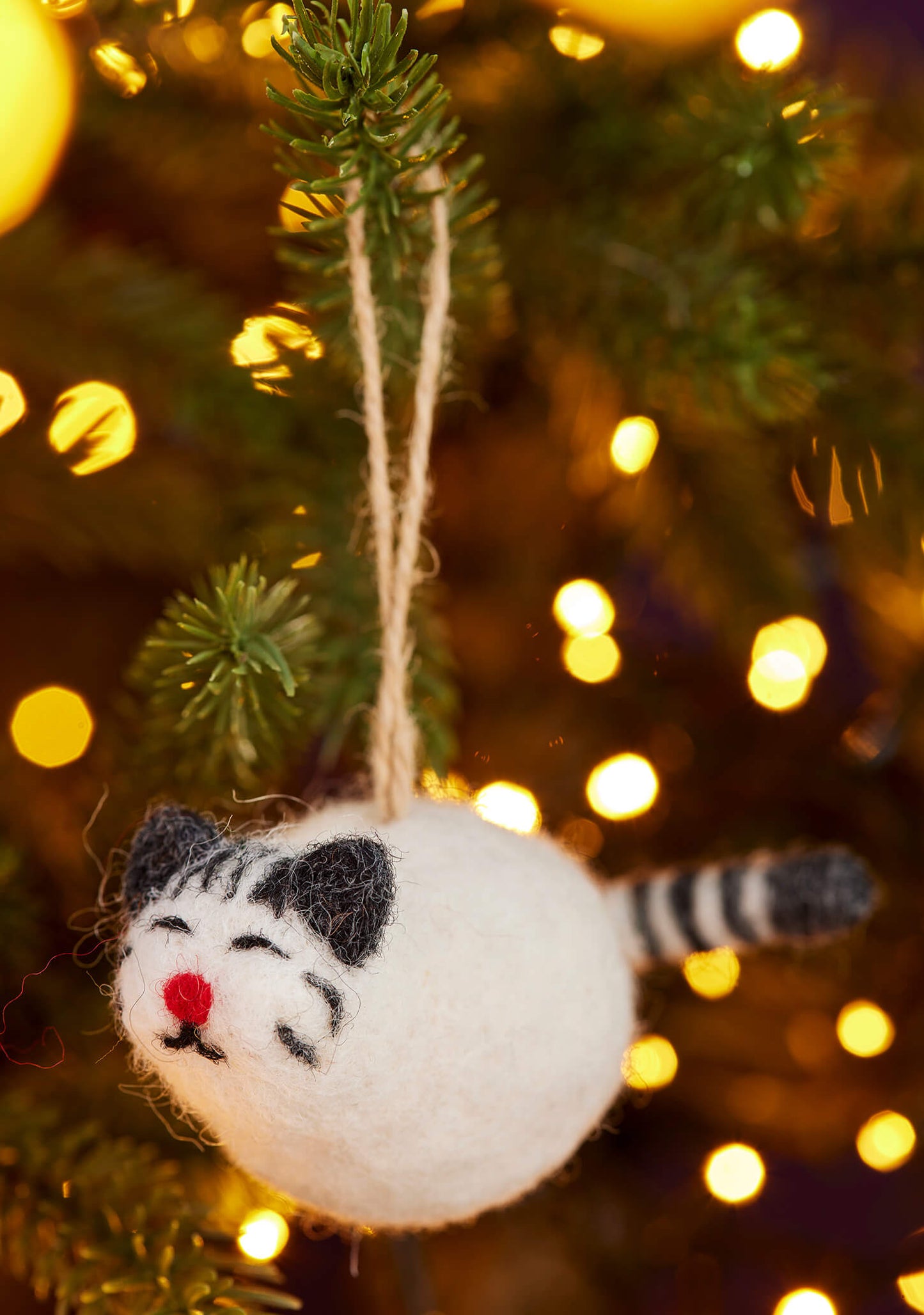 Felt Cat With Stripey Tail Ornament - Christmas Tree Decor