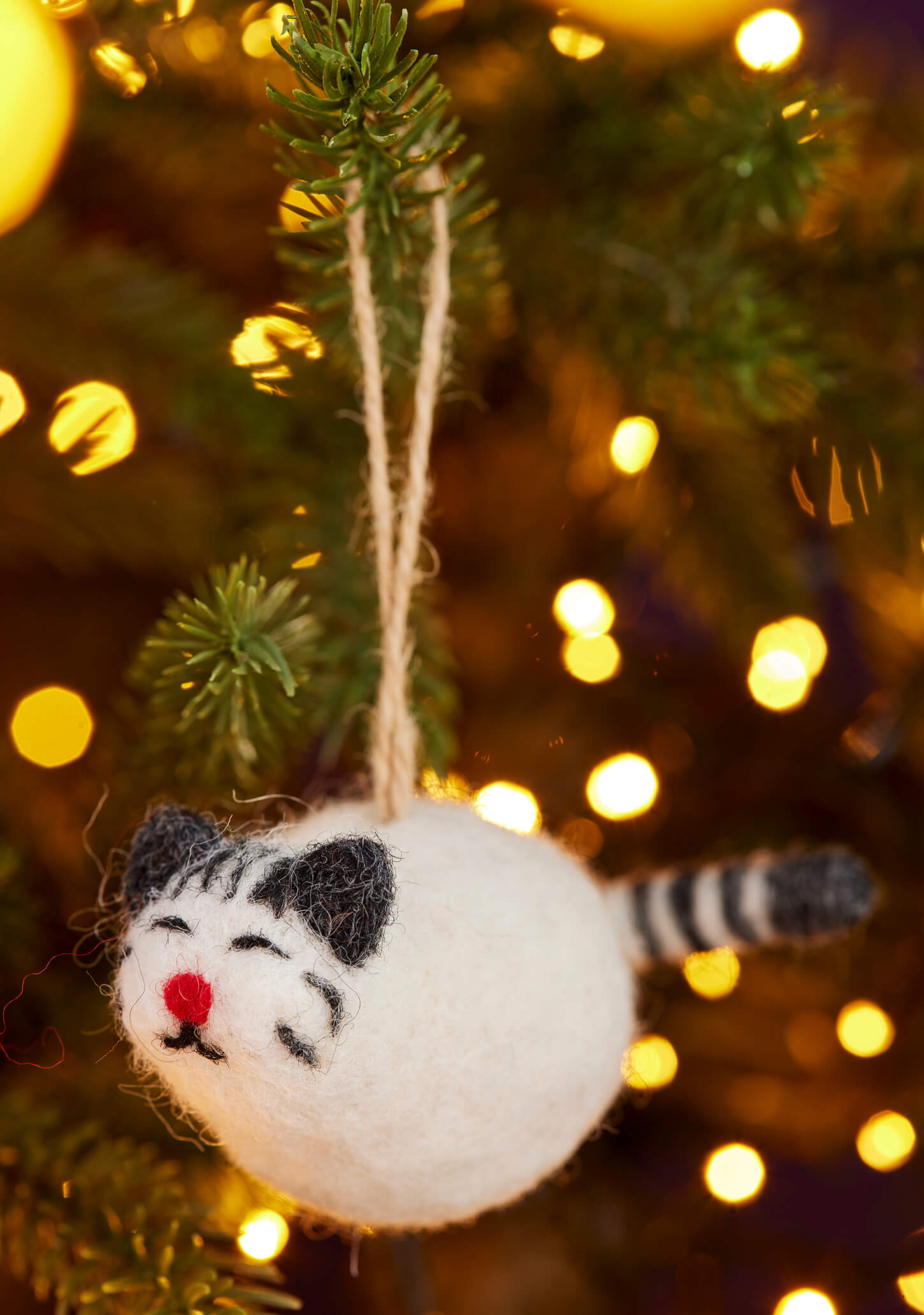 Felt Cat With Stripey Tail Ornament - Christmas Tree Decor