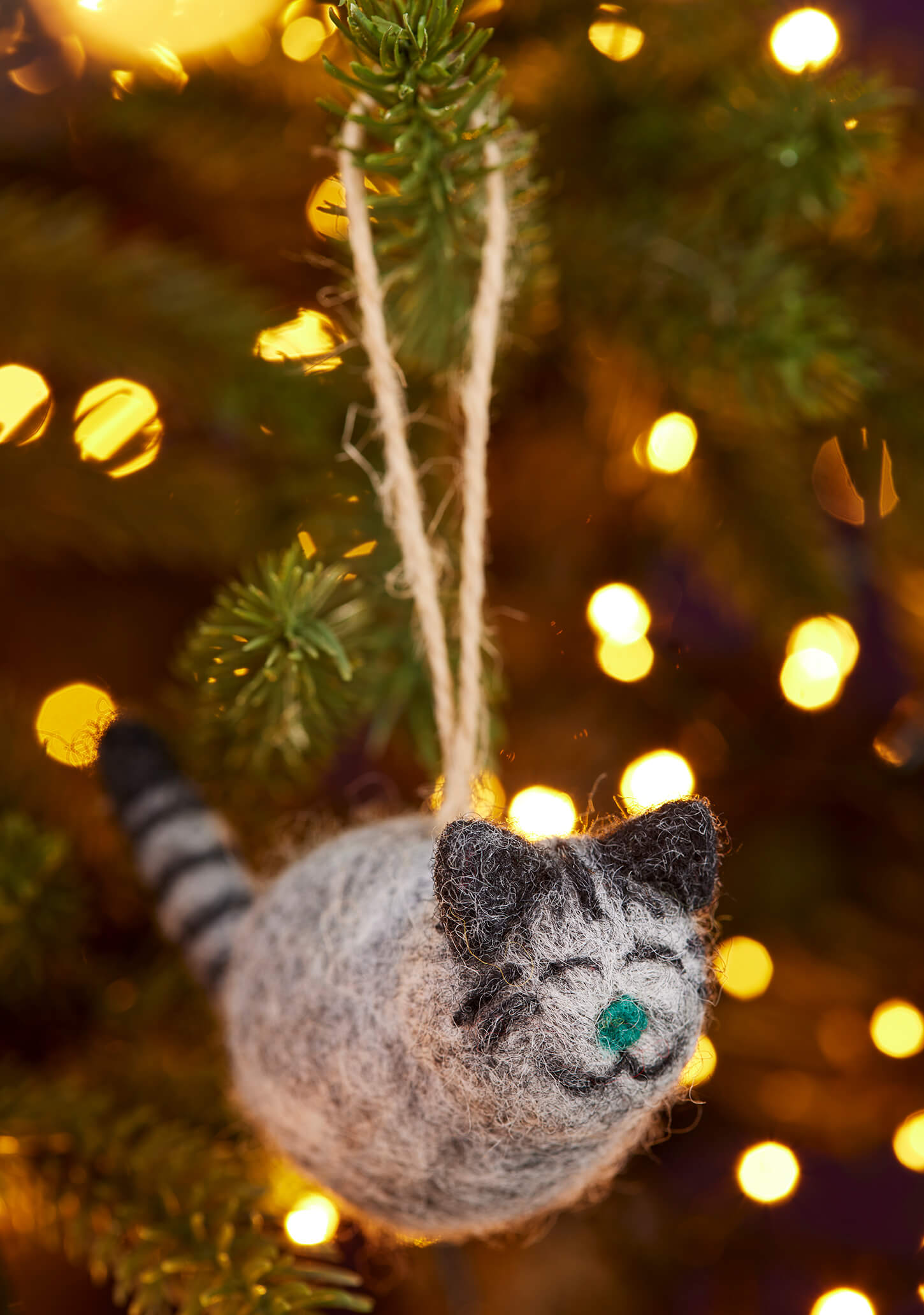 Felt Cat With Stripey Tail Ornament - Christmas Tree Decor
