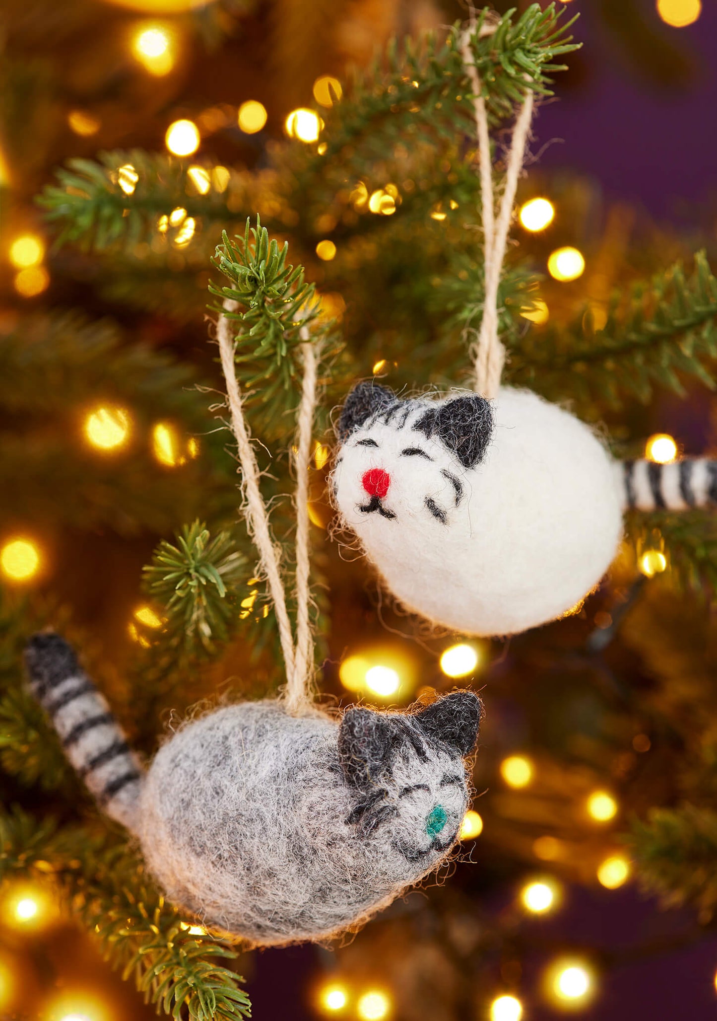 Felt Cat With Stripey Tail Ornament - Christmas Tree Decor