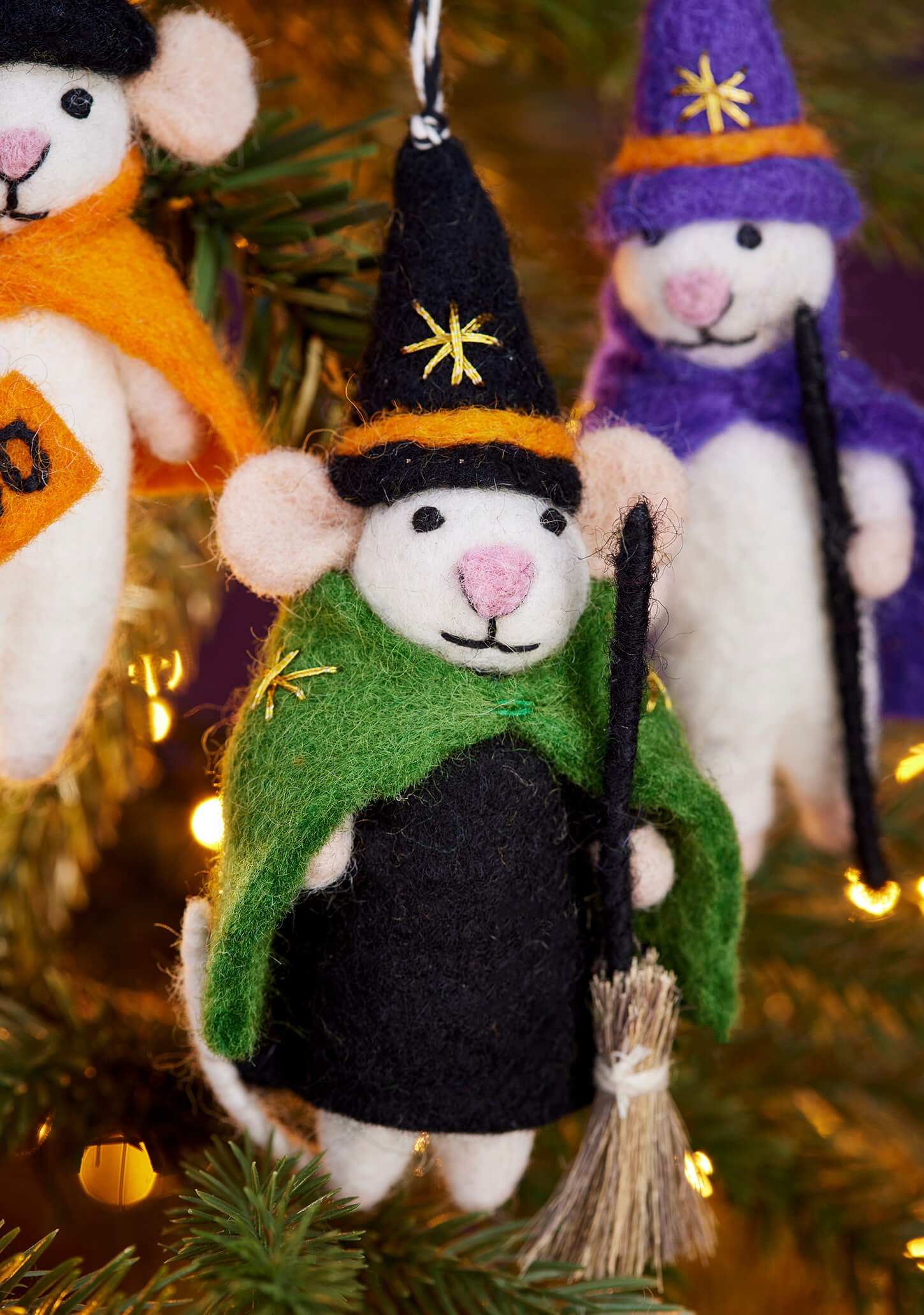 Spooky Felt Witch Wizard Mice Ornament 
