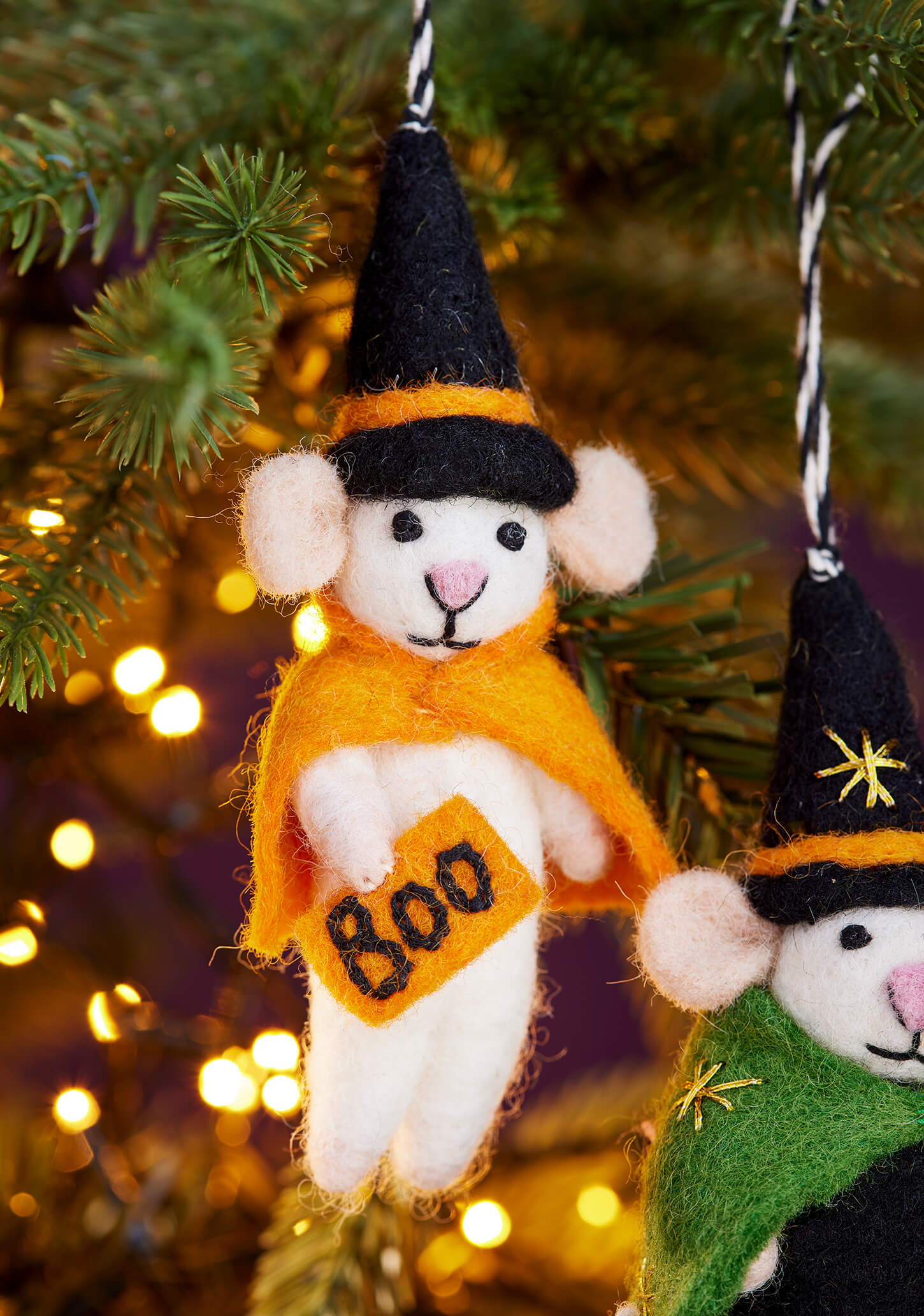Spooky Felt Witch Wizard Mice Ornament 
