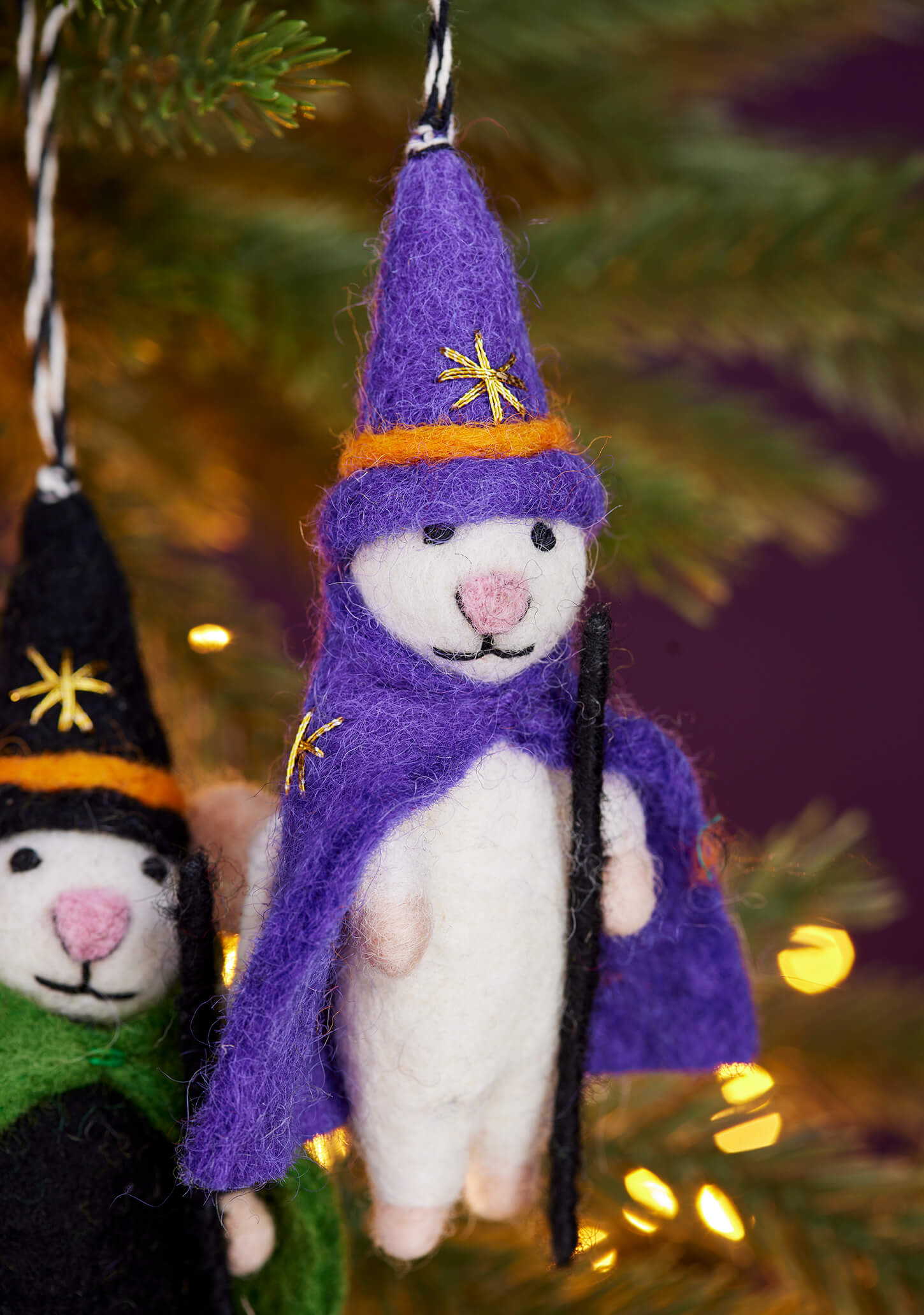 Spooky Felt Witch Wizard Mice Ornament 