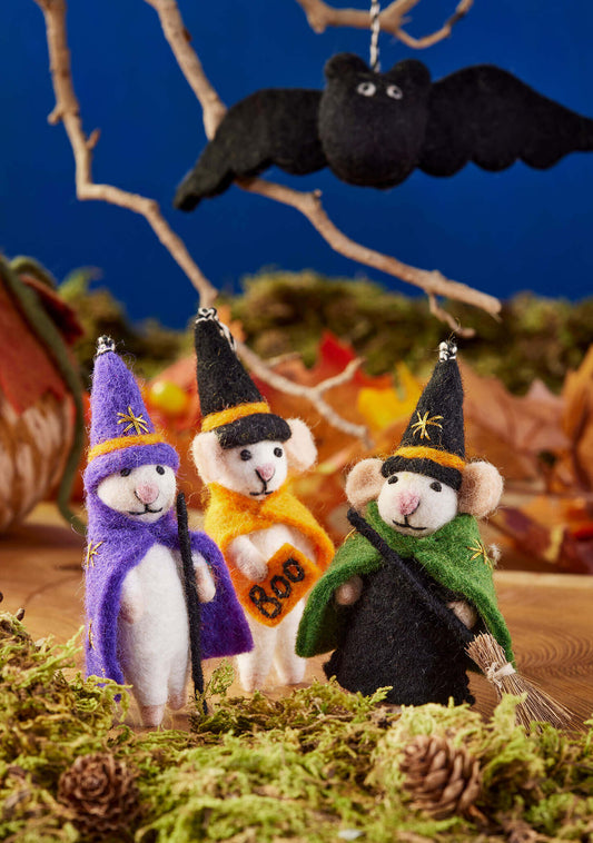 Spooky Felt Witch Wizard Mice Ornament 
