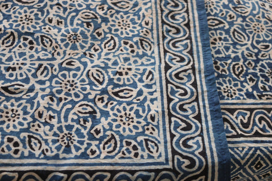 Handmade and ethically made eco-friendly indigo table cover with 8 napkins, naturally dyed.