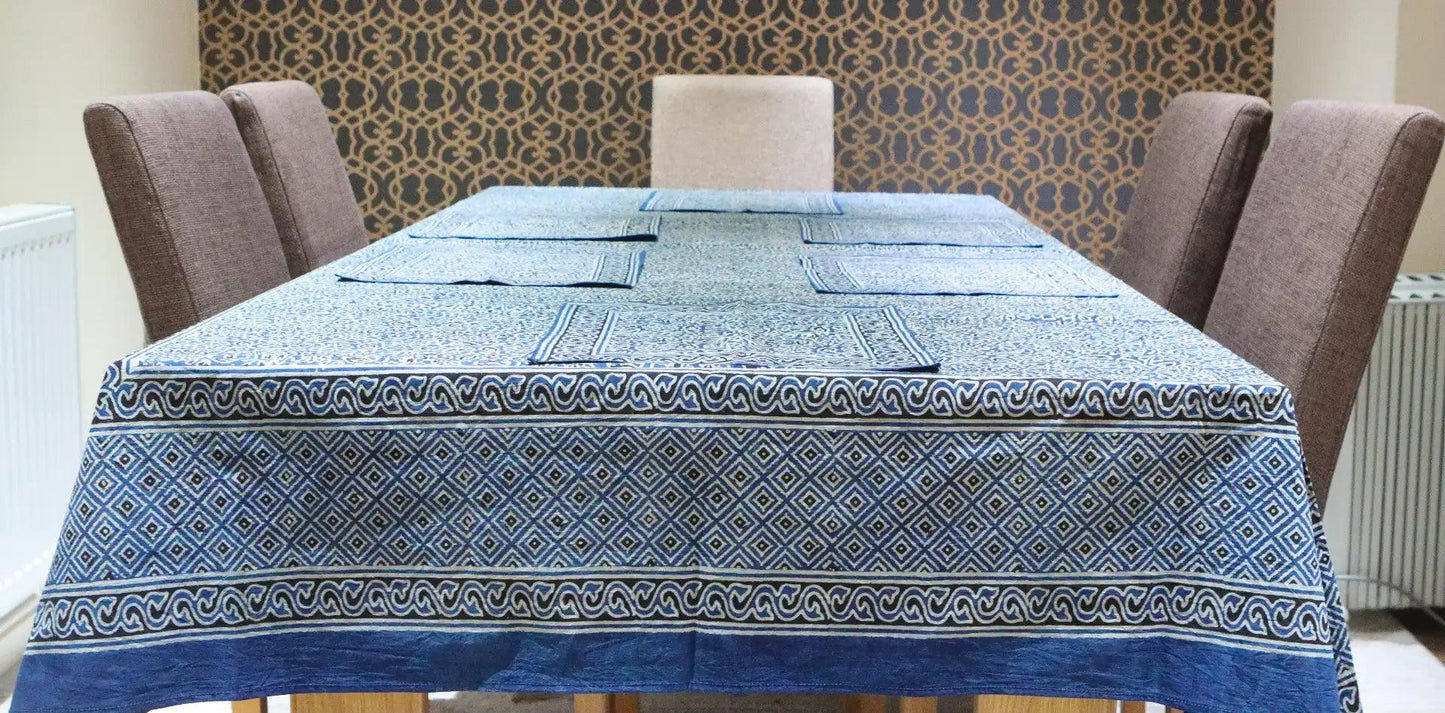 Indigo Dye Table Cloth With 8 Napkins - Ethimaart 