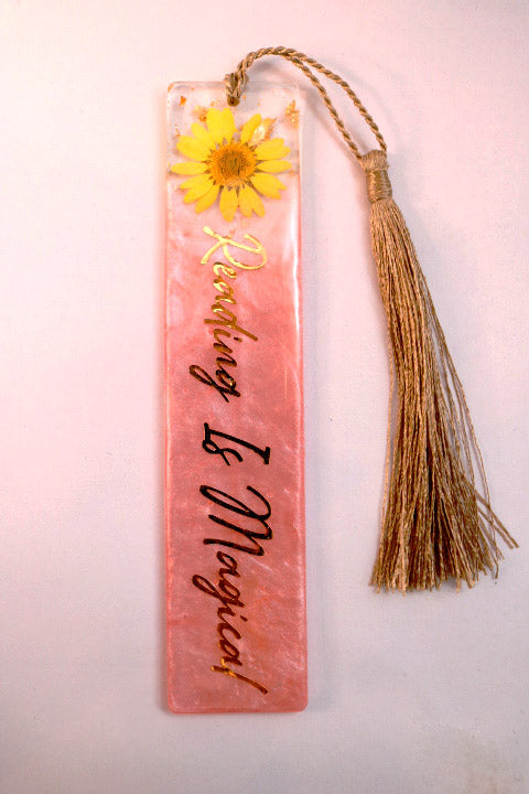 Reading is Magical Pink Bookmark - Handmade Resin Art