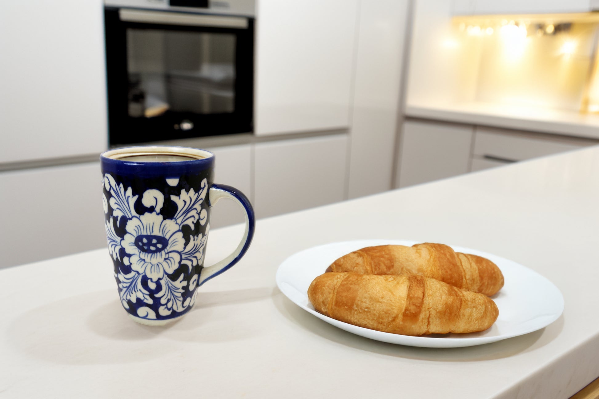 Ceramic Floral Mug - Handmade Blue White Pottery