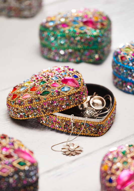 Velvet Lined Heart Beads & Sequins Trinket - Ethimaart 