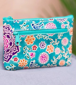 Floral Leather Purse With Zip & Side Pocket