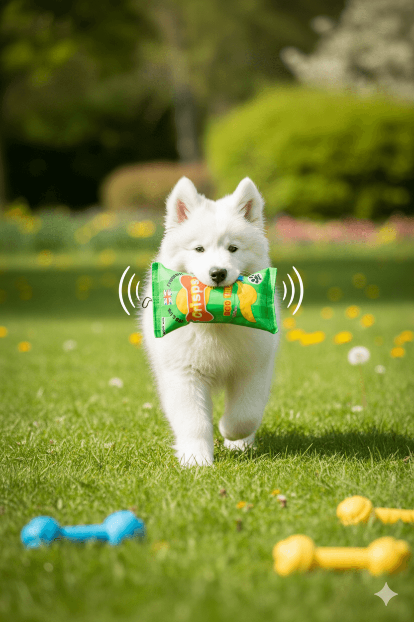 Squeaky Crisp Packet Dog Toy - Crinkle Plush for Small Dogs