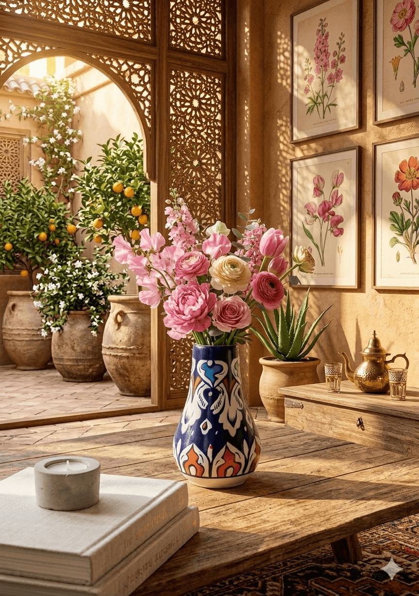 Sun Kissed Small Floral Vase – Hand Painted Blue Pottery