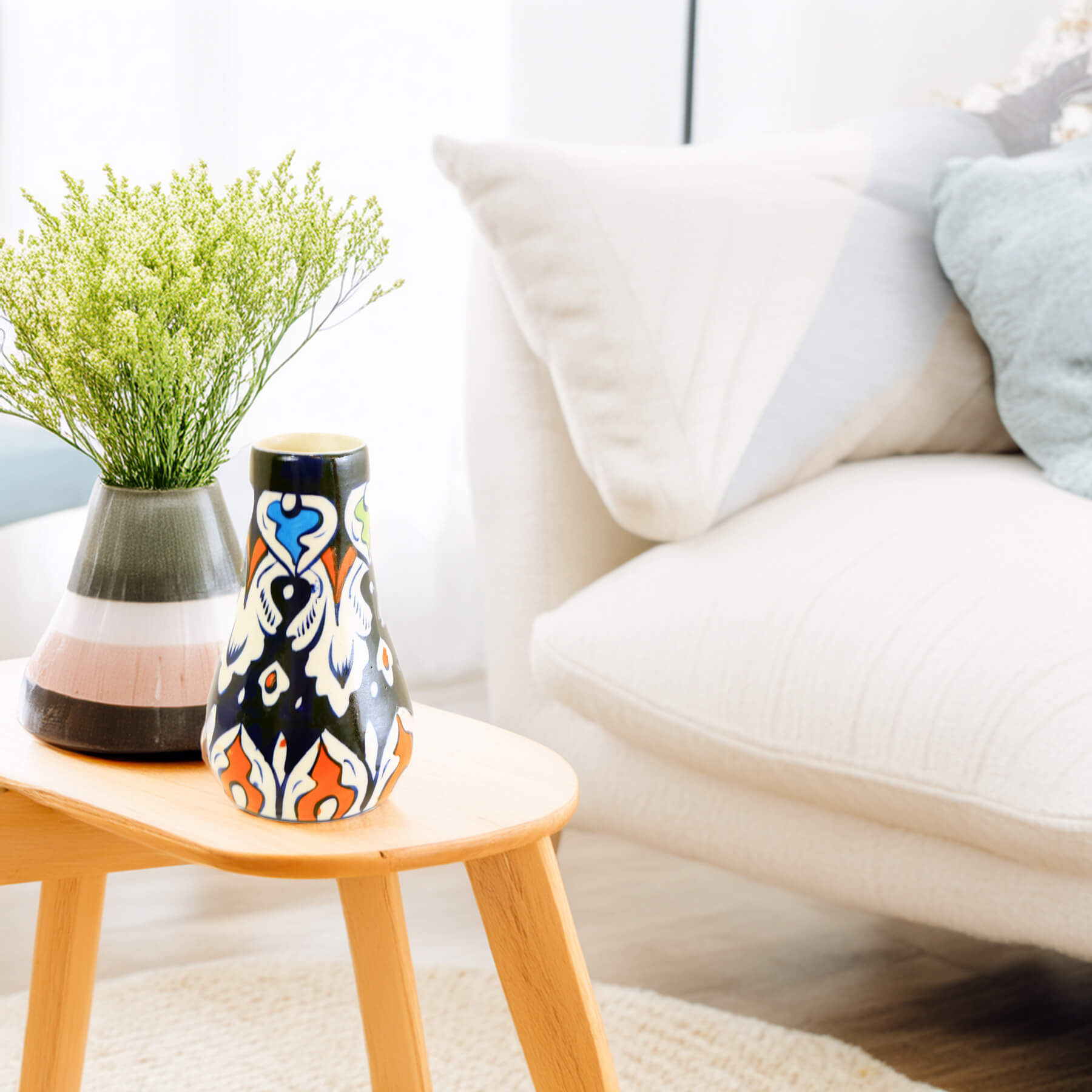 Sun Kissed Small Floral Vase – Hand Painted Blue Pottery