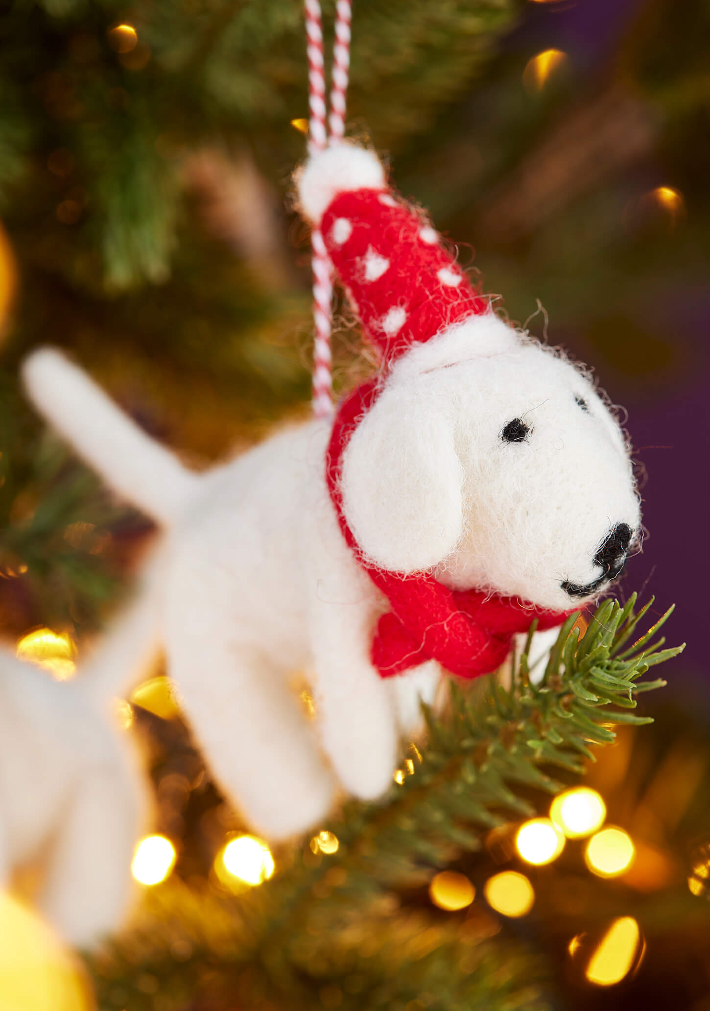 Felt Dog With Santa Hat Ornament - Christmas Tree Decoration 