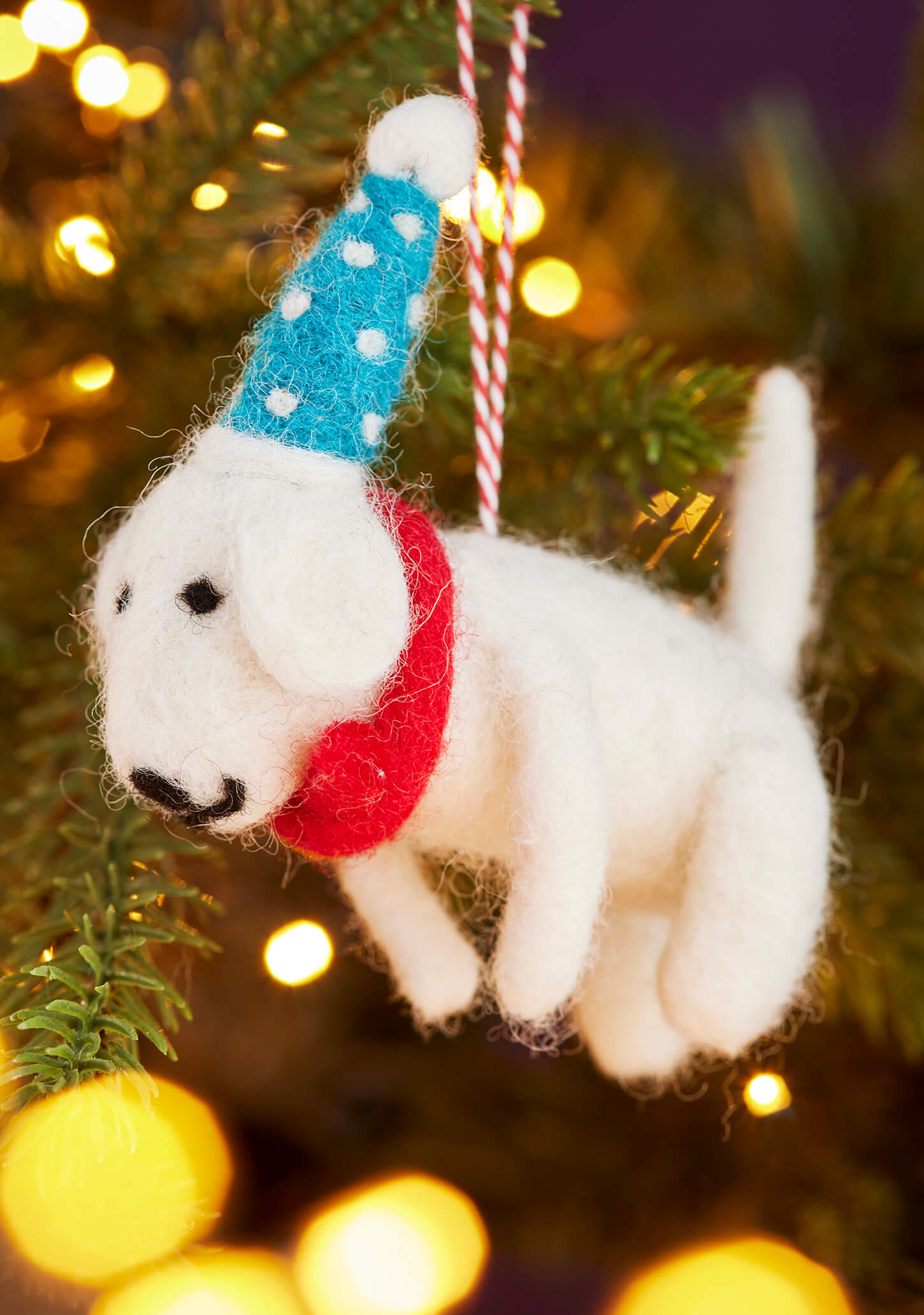 Felt Dog With Santa Hat Ornament - Christmas Tree Decoration 