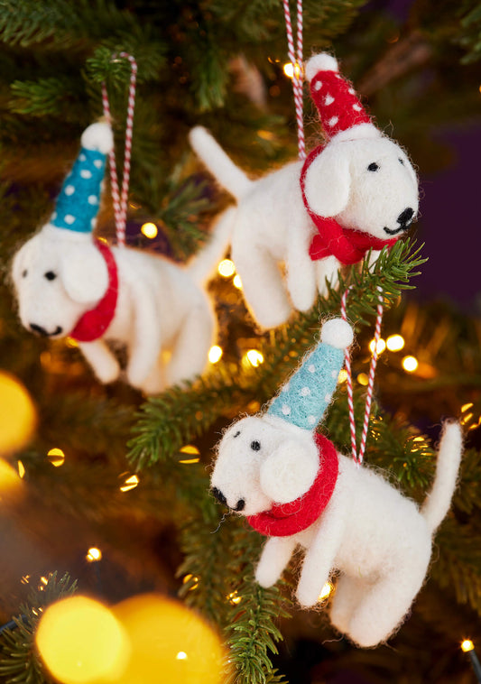 Felt Dog With Santa Hat Ornament - Christmas Tree Decoration 