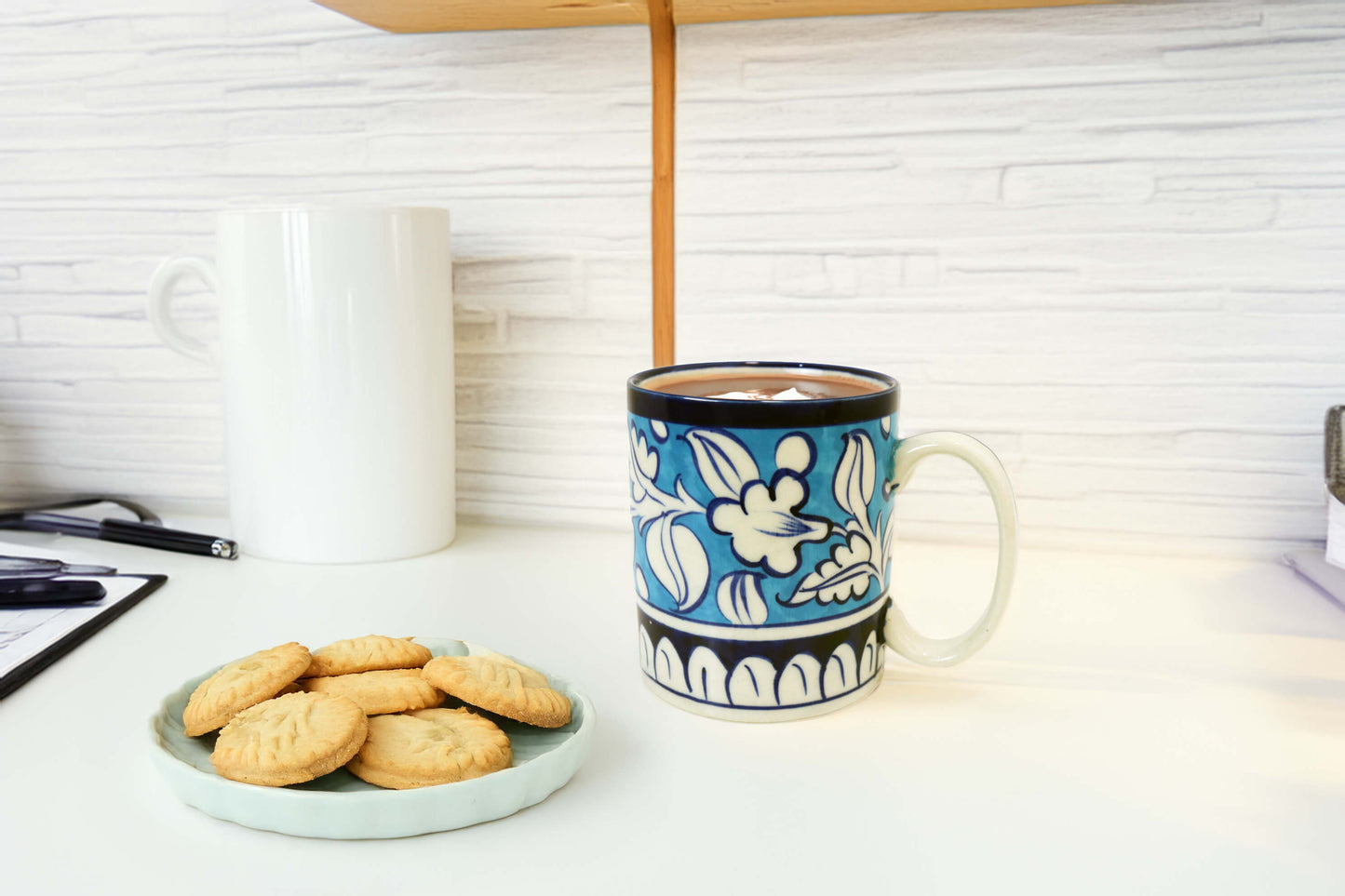 Ceramic Hot Chocolate Mug - Handmade Blue White Pottery