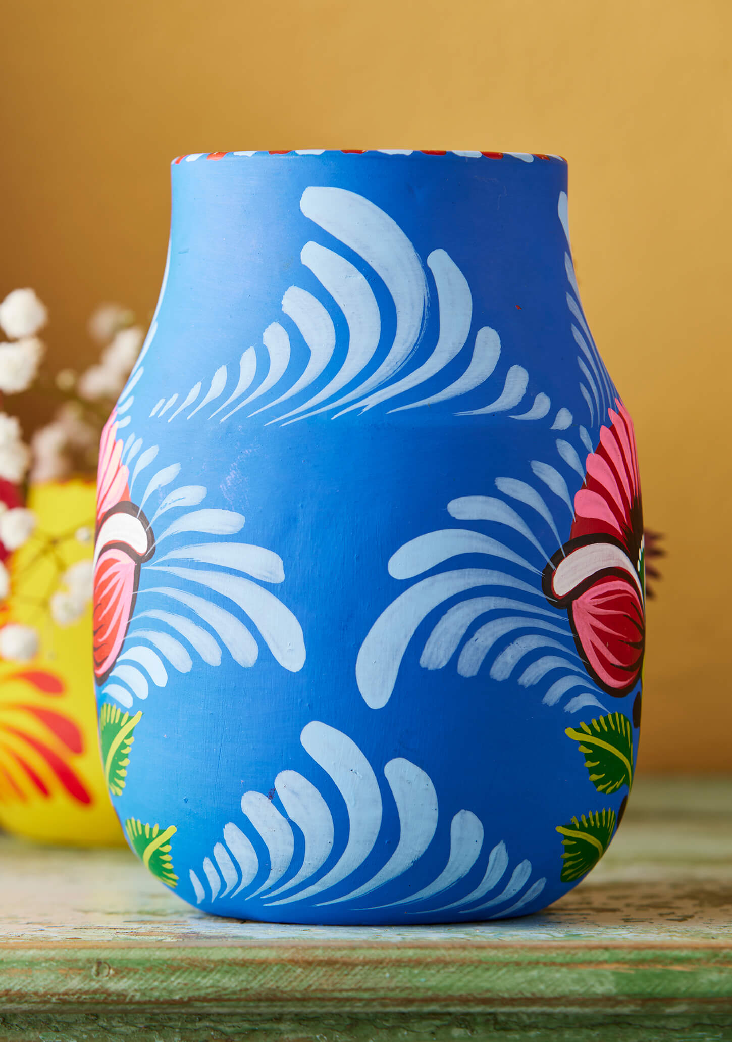 Terracotta Blue Flower Vase - Hand Painted (12 x 17cm)