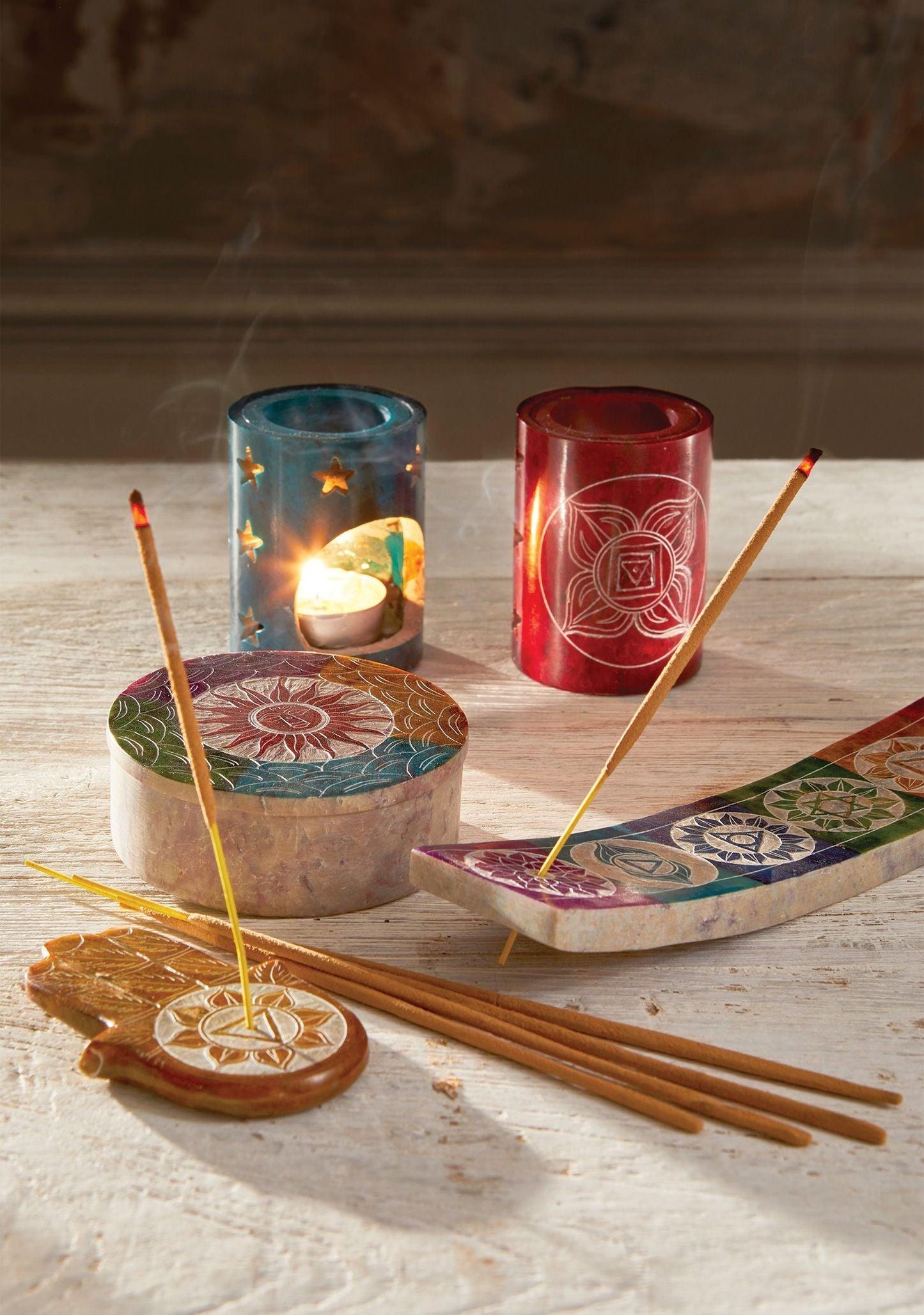 Ceramic Chakra Incense Holder And Ash Catcher - 10 inch