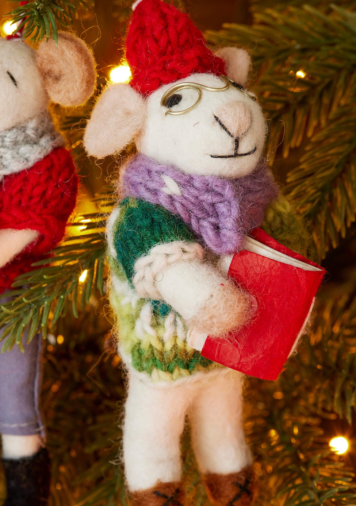 Felt Carol Singer Mice, Set of 2 – Handmade Christmas Ornaments