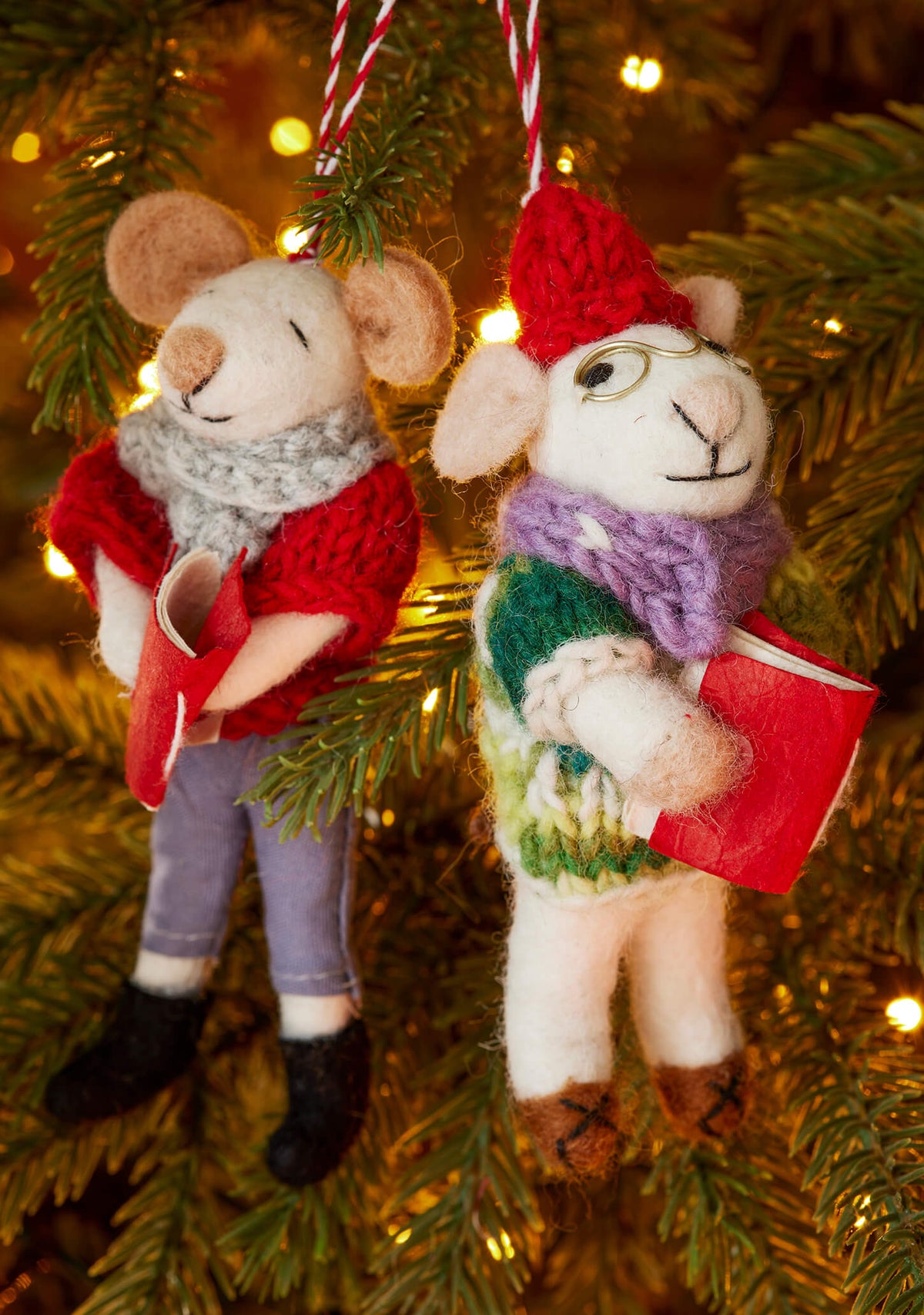 Felt Carol Singer Mice, Set of 2 – Handmade Christmas Ornaments
