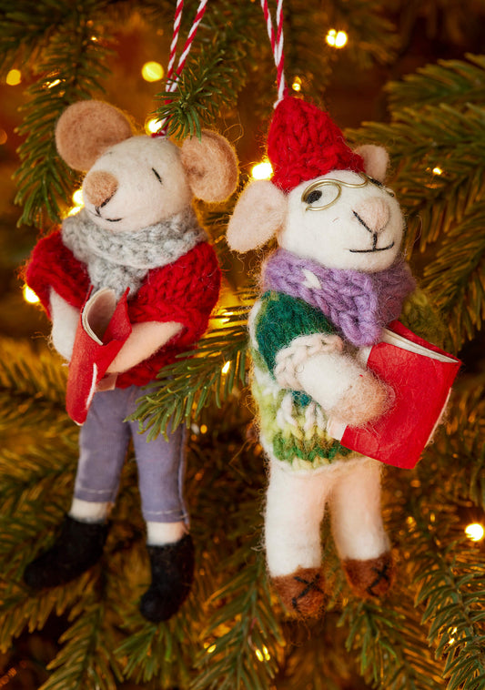 Felt Carol Singer Mice, Set of 2 – Handmade Christmas Ornaments