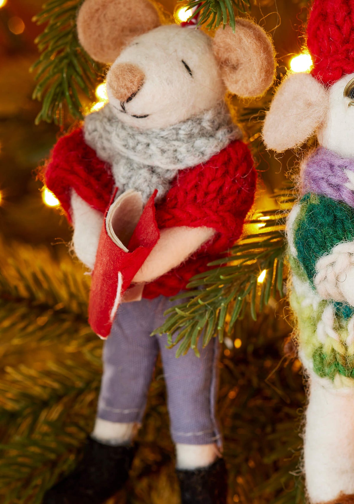 Felt Carol Singer Mice, Set of 2 – Handmade Christmas Ornaments