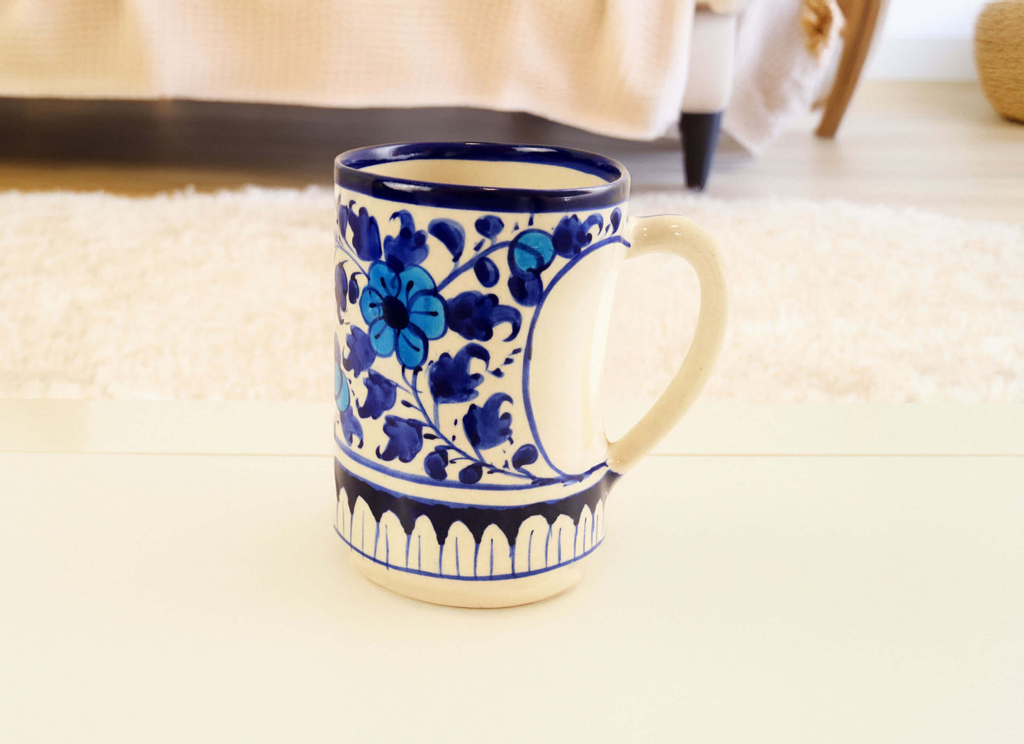 Large Heart Ceramic Mug - Handmade Blue White Pottery