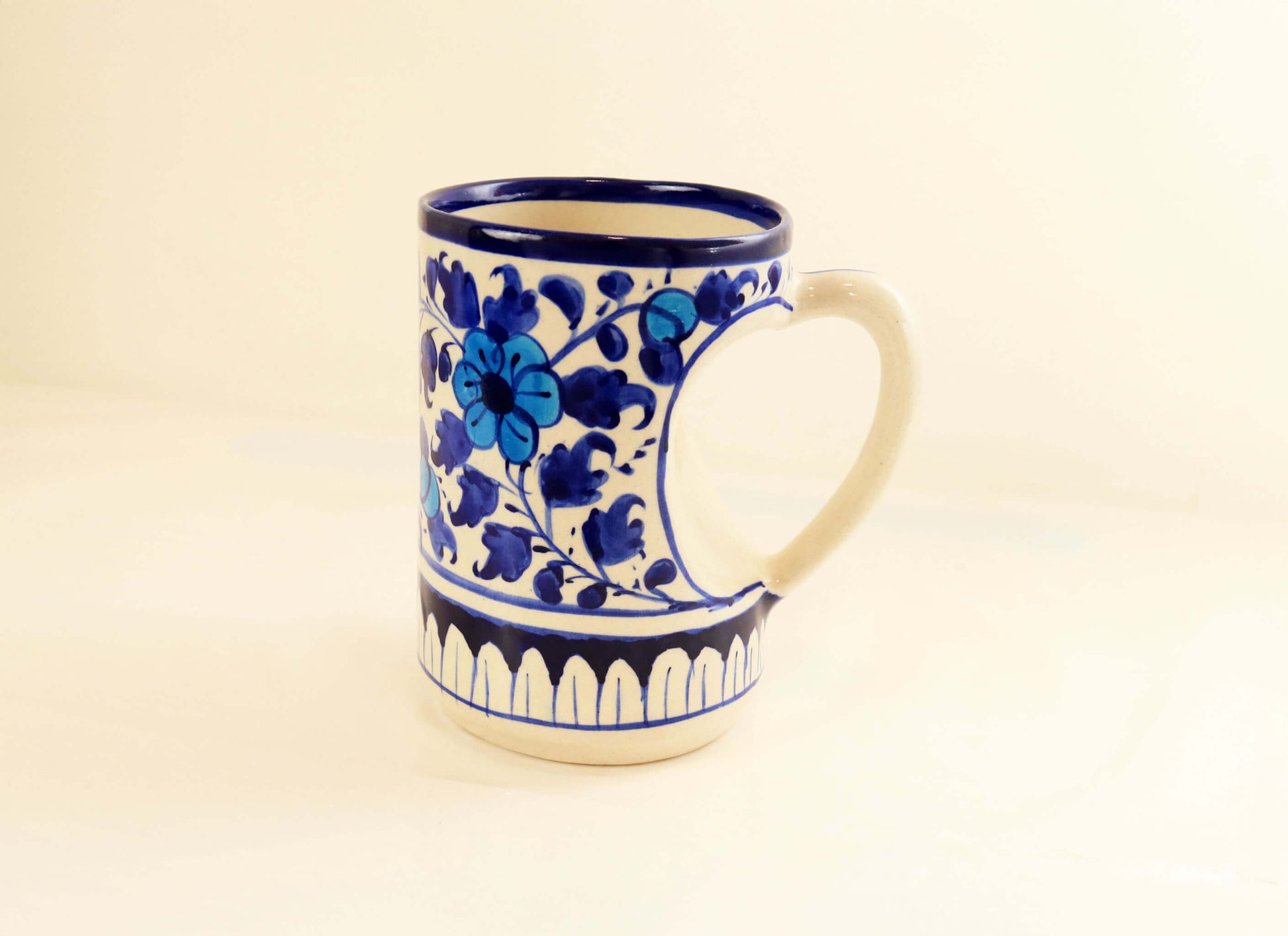 Large Heart Ceramic Mug - Handmade Blue White Pottery