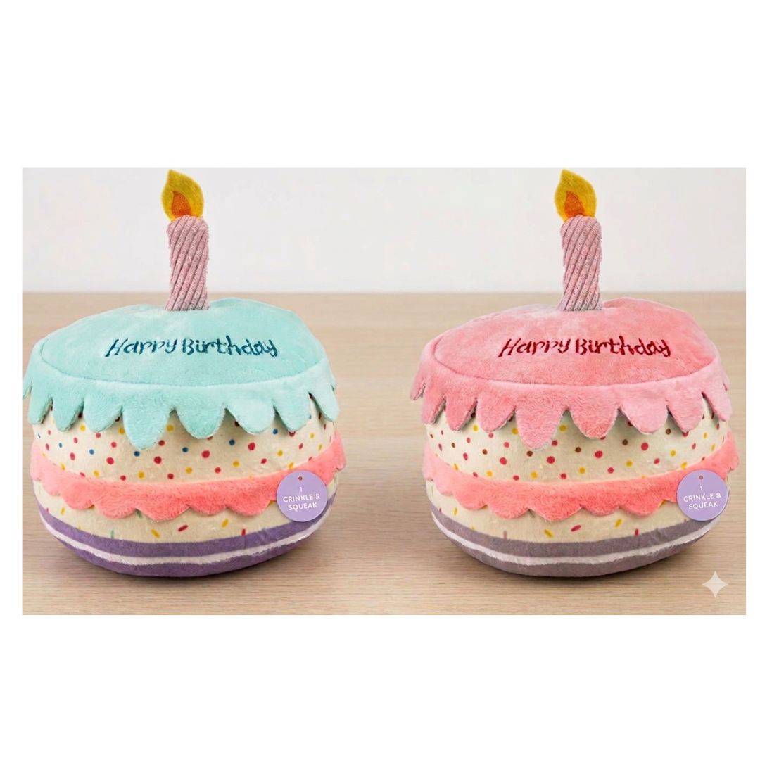 Dog Birthday Cake Plush Toy – Squeaky & Crinkle Sensory Gift