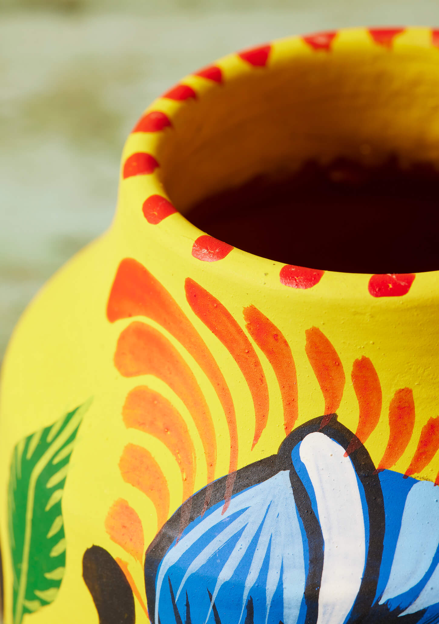 Sun Yellow Floral Terracotta Vase - Flower Vessel 10.5 x 9cm