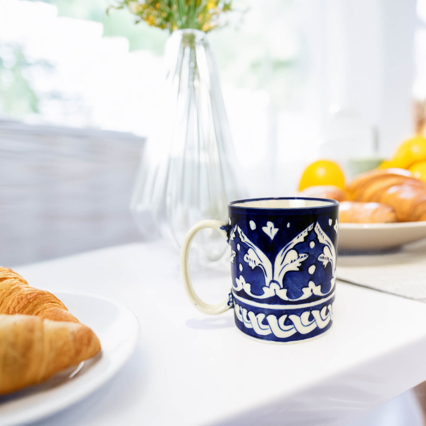 Ceramic Coffee Mug - Handmade Blue White Pottery