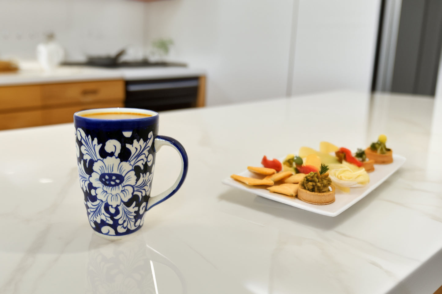 Ceramic Floral Mug - Handmade Blue White Pottery